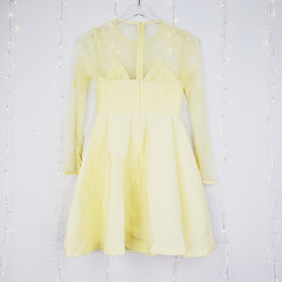 Sandro Paris Jeanette Yellow Floral Lace Fit & Flare Dress 34 XS NEW Pleated - Picture 8 of 13